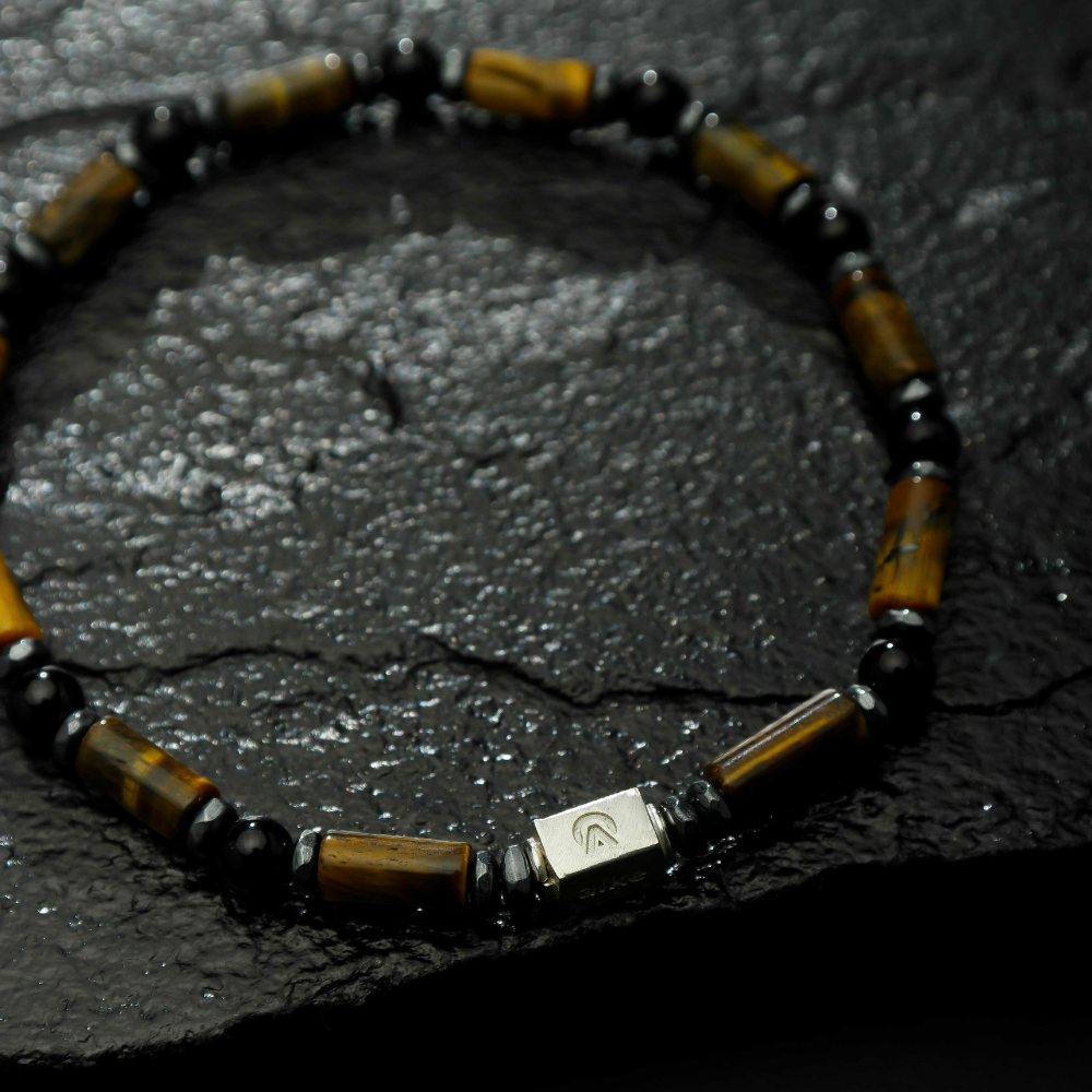 Pulseira Masculina Olho de Tigre e Ágata Negra