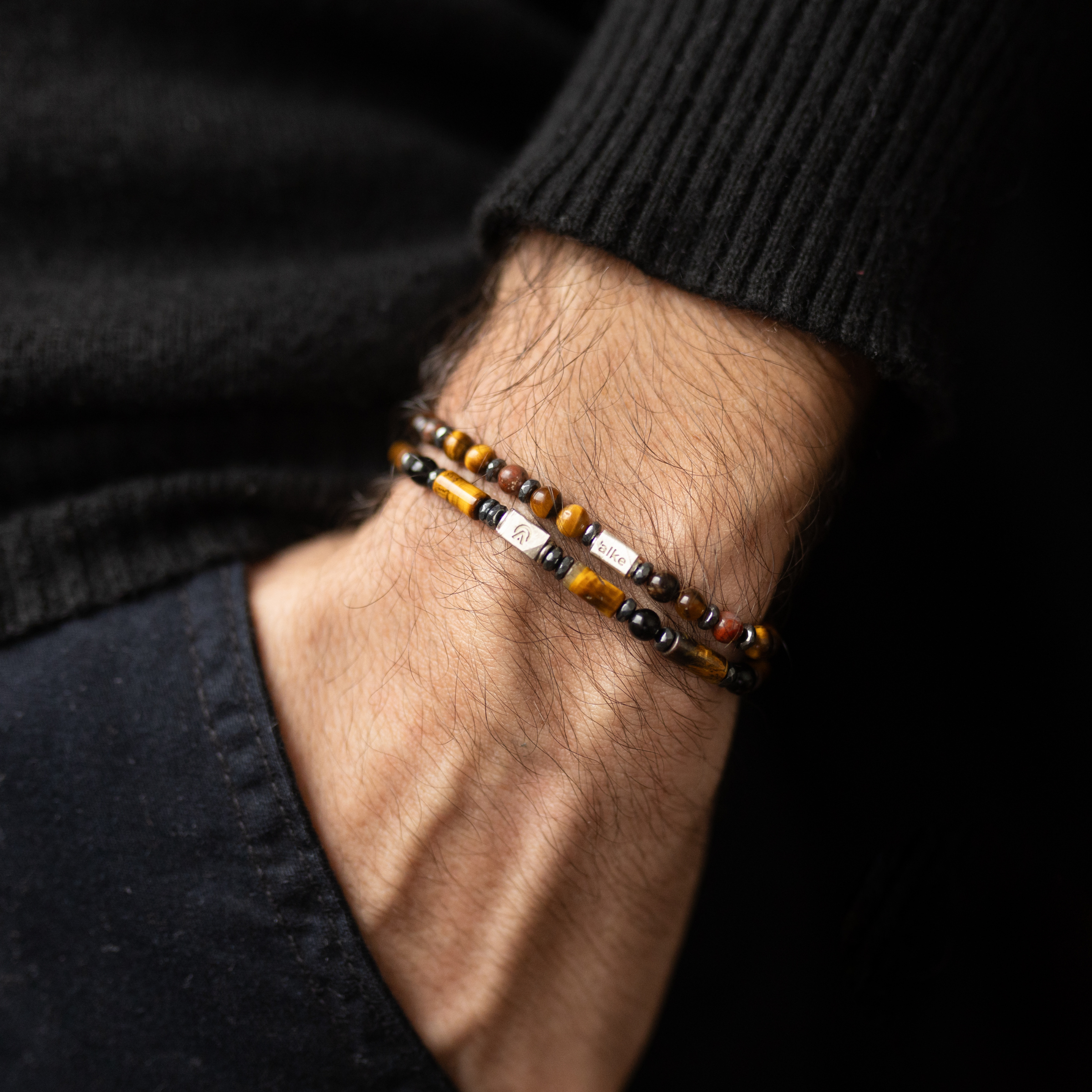 Pulseira Olho de Tigre e Jaspe (4mm)