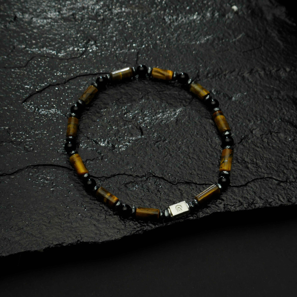 Pulseira Masculina Olho de Tigre e Ágata Negra