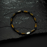 Pulseira Masculina Olho de Tigre e Ágata Negra