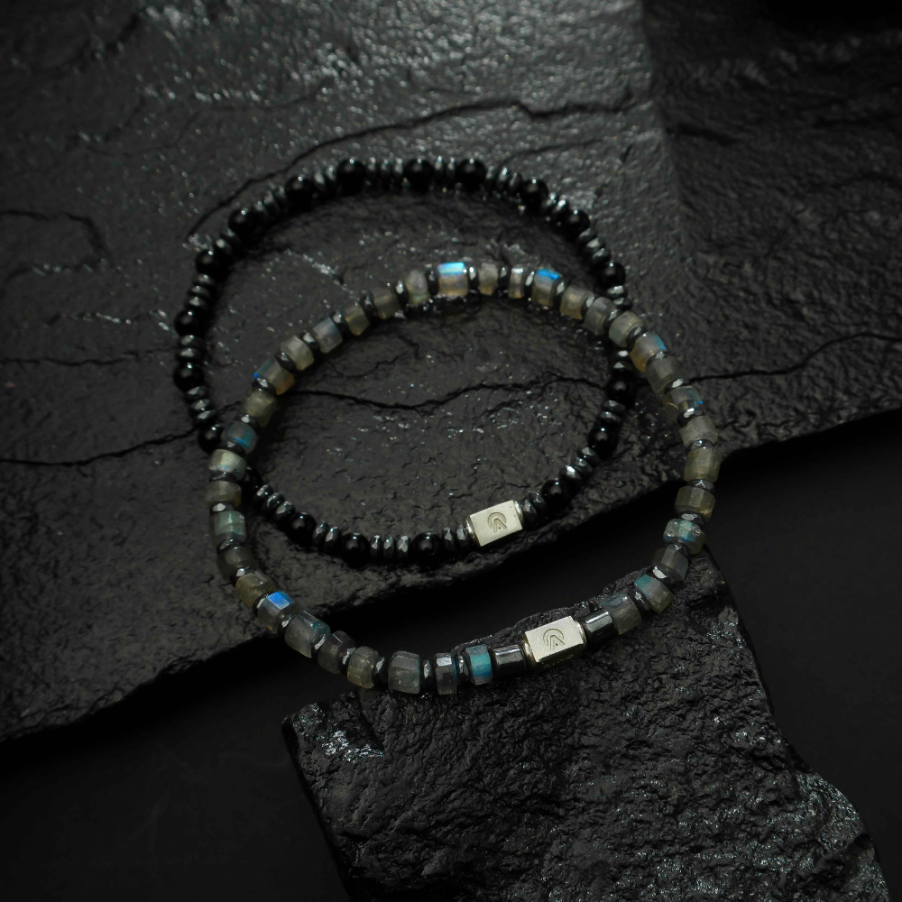 Pulseira Masculina Ágata Negra e Labradorita