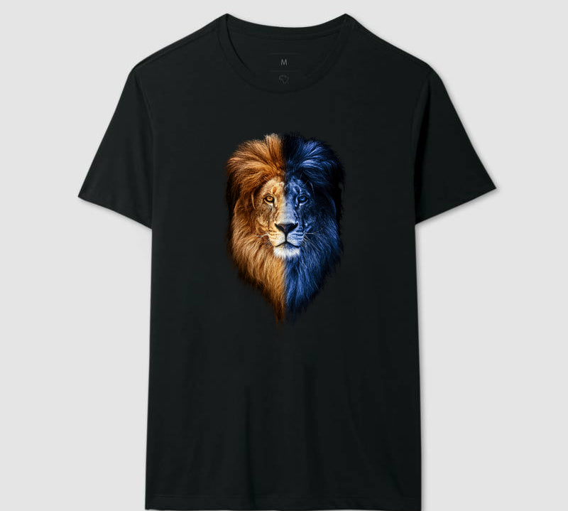 Camiseta Leão Azul e Amarelo