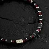 Pulseira Granada Facetada e Ágata Negra Cubo (4mm)