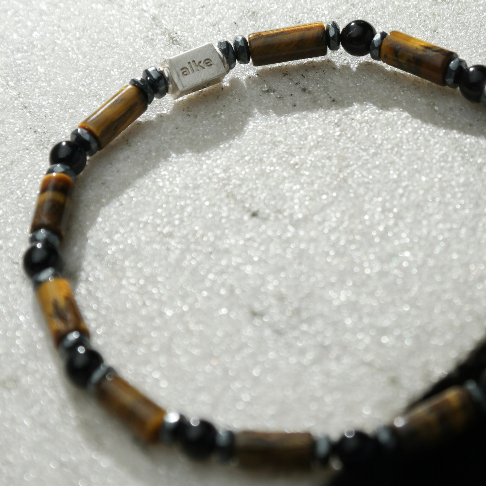 Pulseira Masculina Olho de Tigre e Ágata Negra