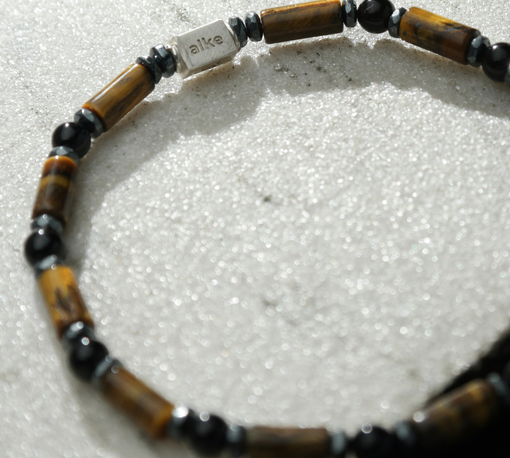 Pulseira Masculina Olho de Tigre e Ágata Negra