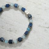 Pulseira Água Marinha e Dumortierite  (5mm)