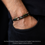 Pulseira Jaspe Sangue de Dragão Tubo (4mm) e Ágata Indiana