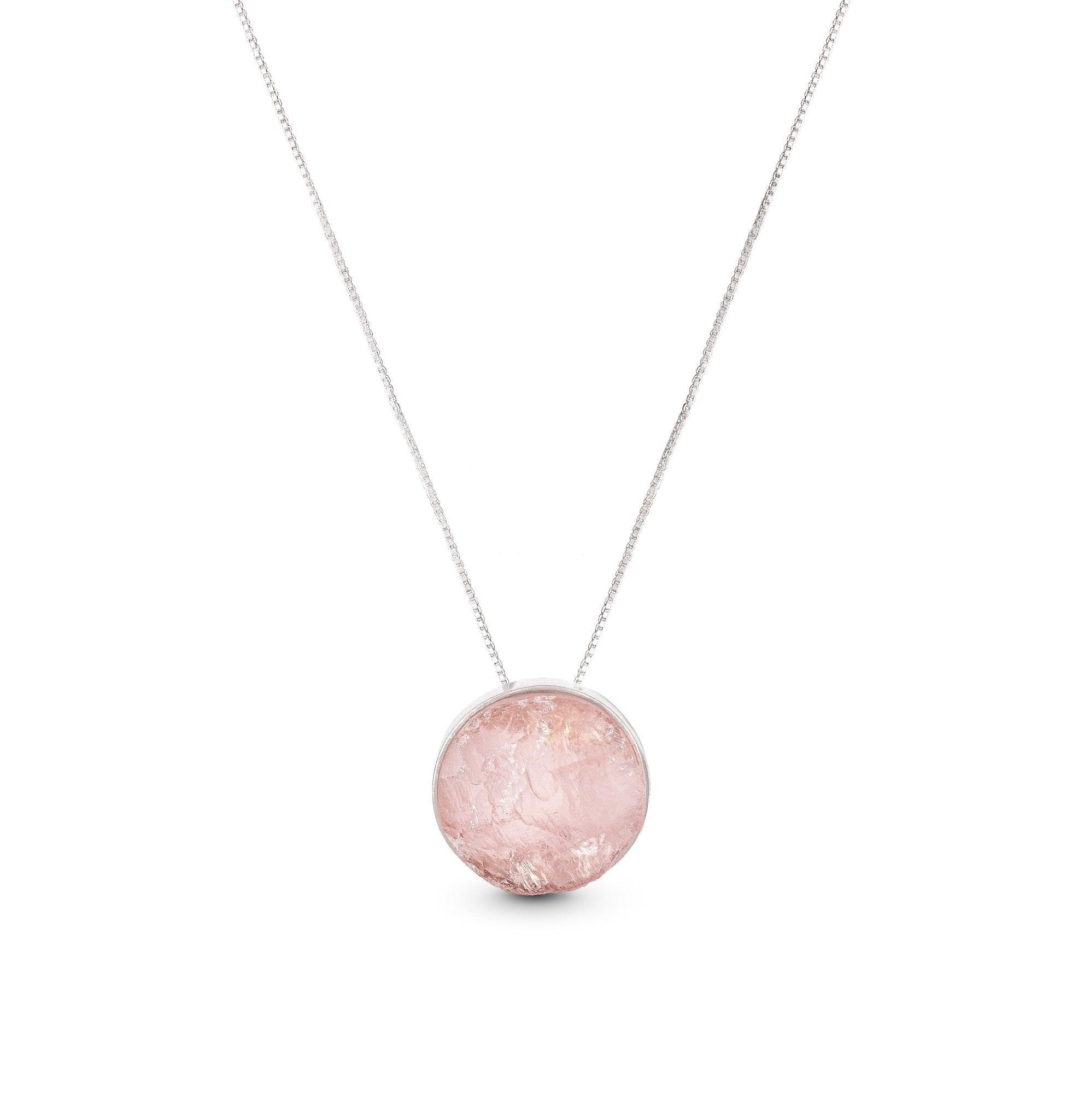 Pingente Redondo em Prata 950 com Quartzo Rosa - Alke